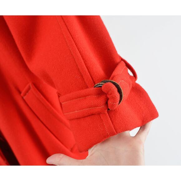 Vintage 80s Red Wool Coat Full Length Long Winter Coat with Tartan Plaid Liner L - Picture 6 of 9